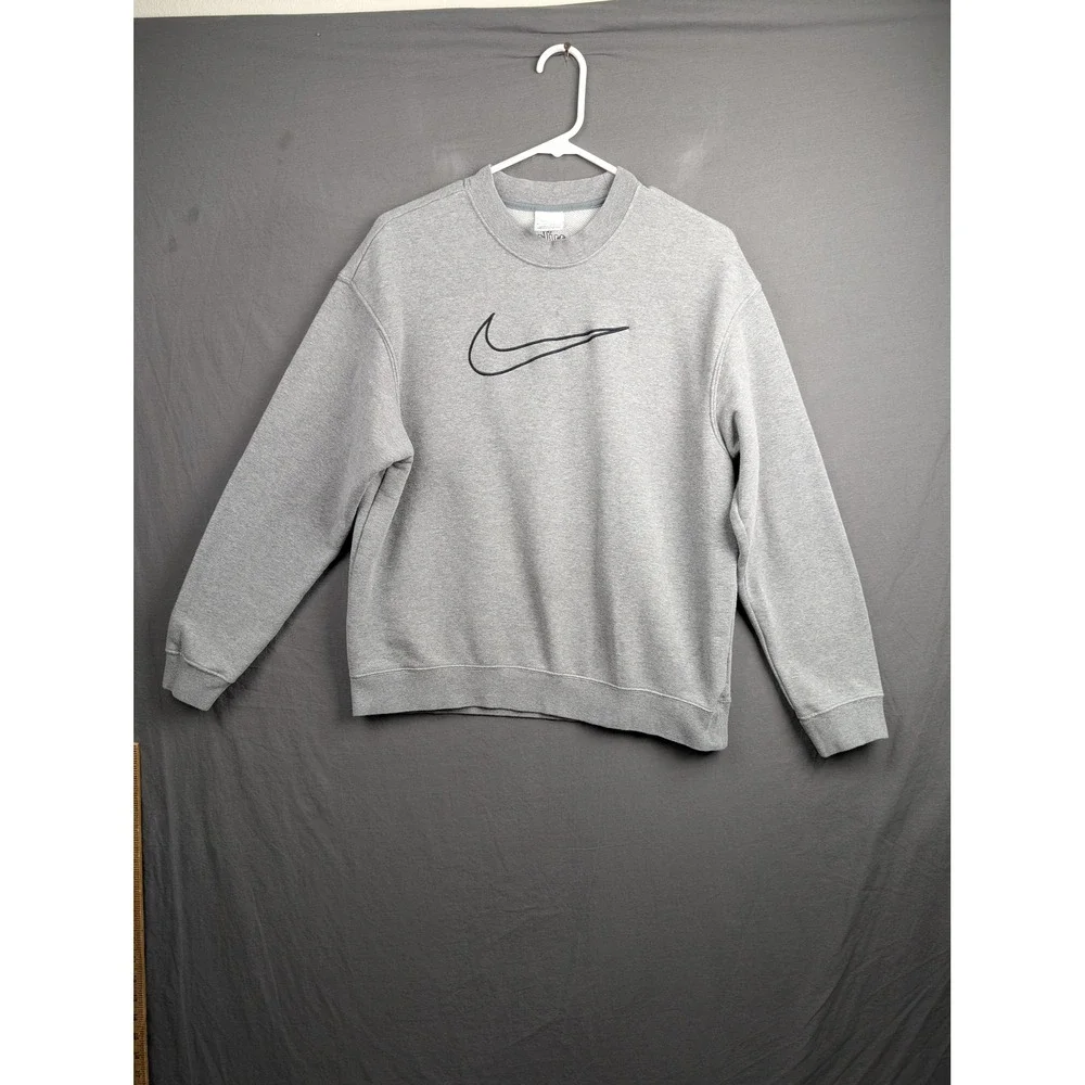 Nike Dri-FIT Big Swoosh Crewneck Sweatshirt Gray Mens XS